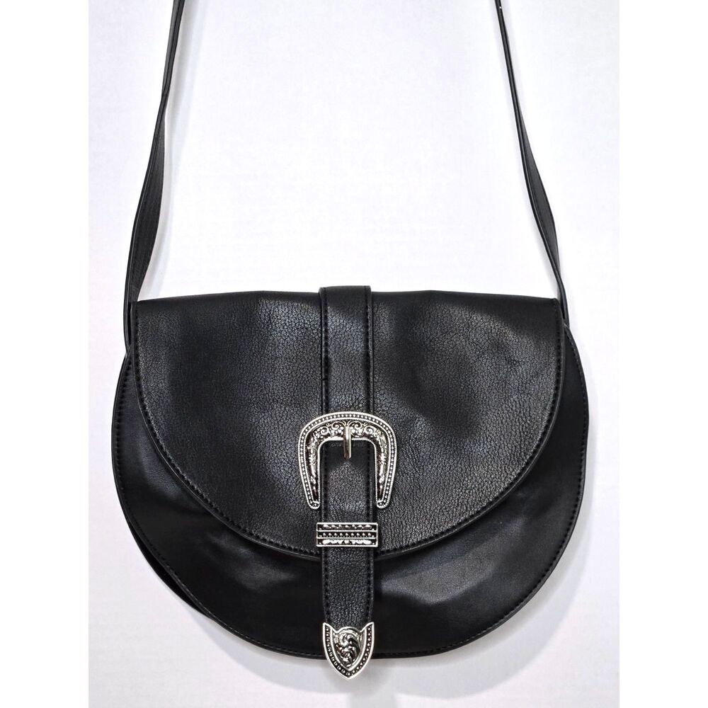 Express Western Crossbody Purse | Black Boho Saddle Bag | Silver Buckle